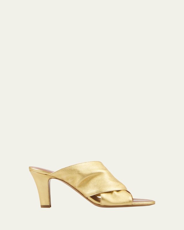 Maria Crossover Metallic Leather Mule Sandals